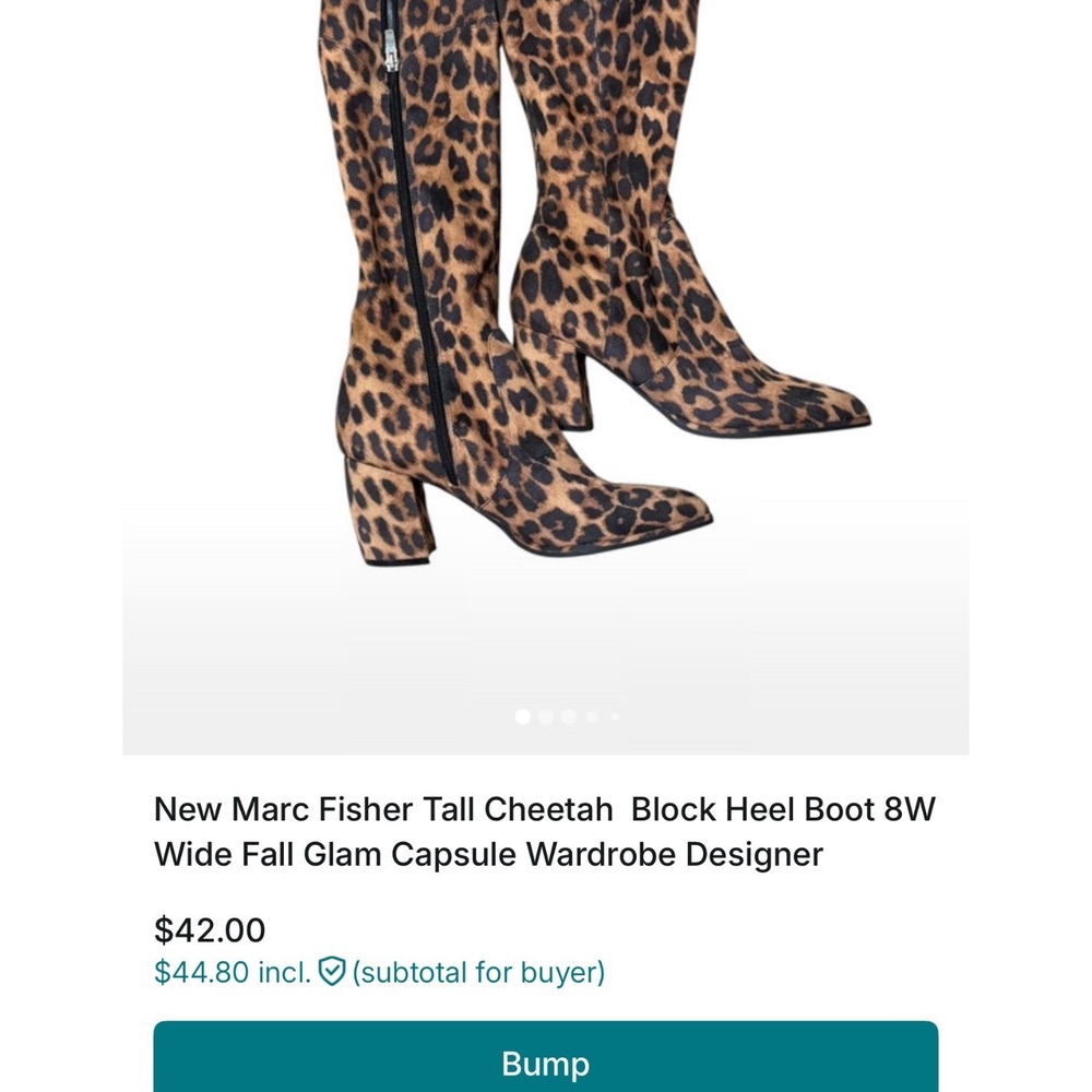 Marc Fisher Leopard Print Tall Boots 8W Wide Calf Stretch Block Heel Cheetah